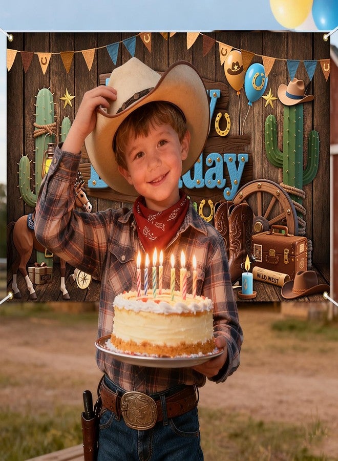 Mocsicka Western Cowboy Birthday Backdrop Wild West Happy Brithday Party Decorations Banner for Boys Western Themed Party Photography Bakground Supplies (Brown, 70.8x43.3 inch) - Image 3